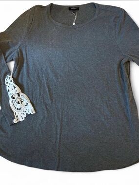 Christopher & Banks Charcoal Gray Top with White Lace Cuff